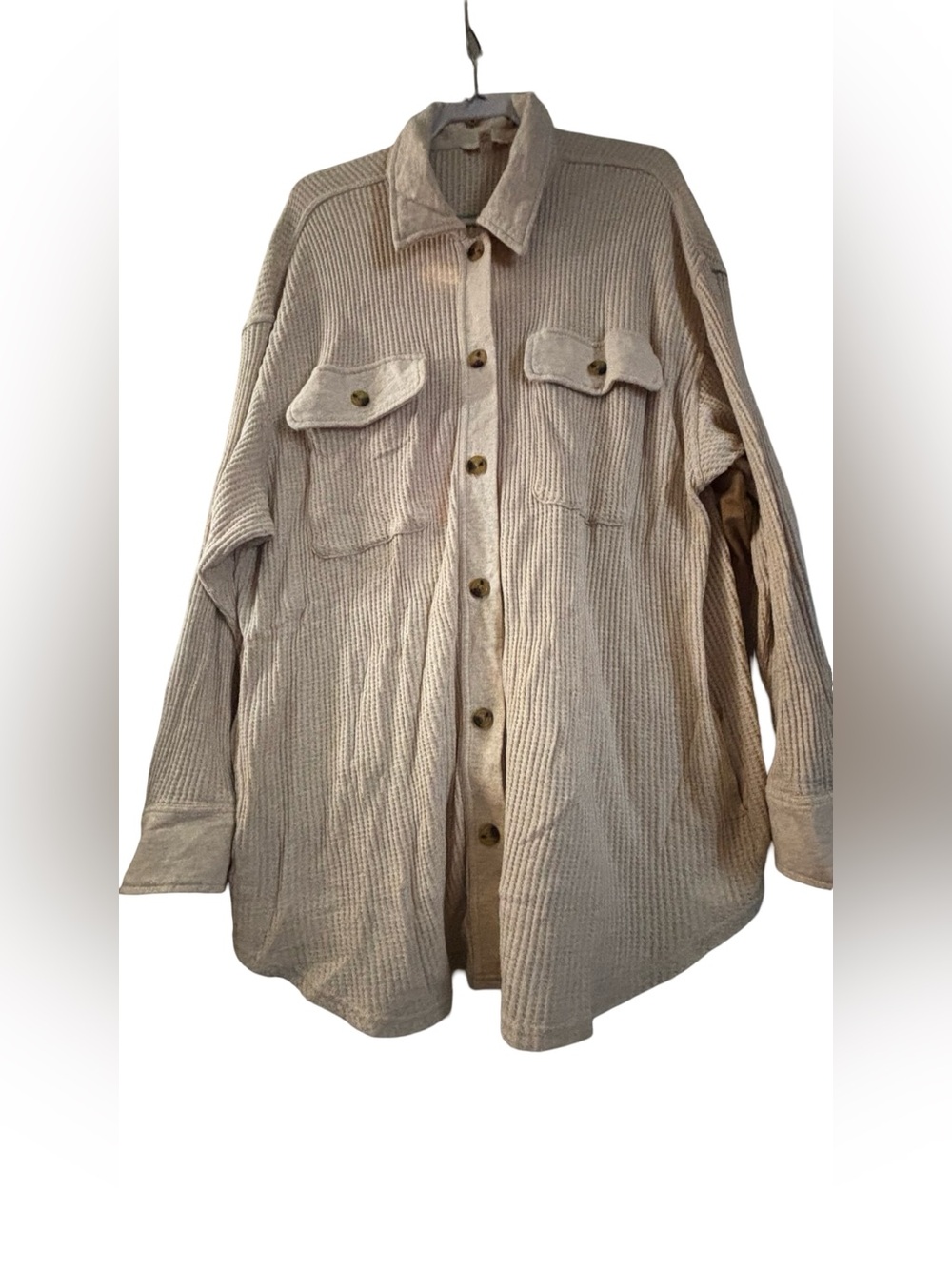 Terra & Sky Neutral Ribbed Button-Front Shacket